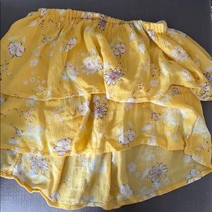 Yellow flowered, ruffle top